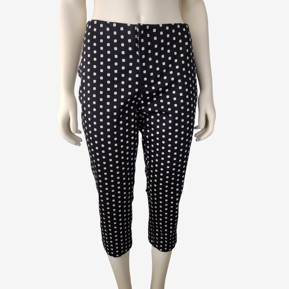 Worthington Black Mid Rise Geometric Square Print Capri Pants Size 8